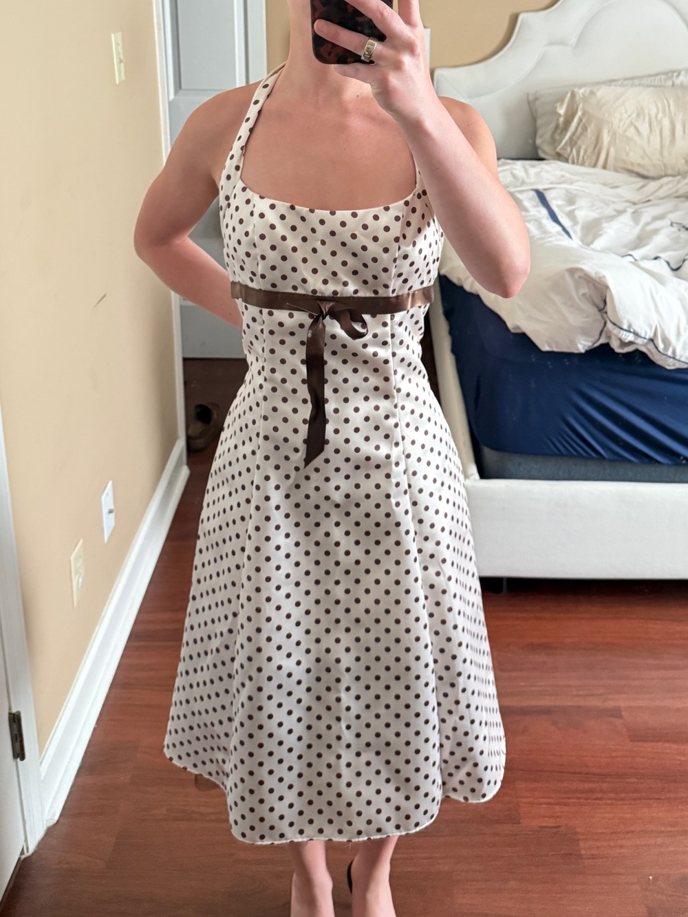 Zum Zum by Niki Livas White Dress with Brown Polka Dots
